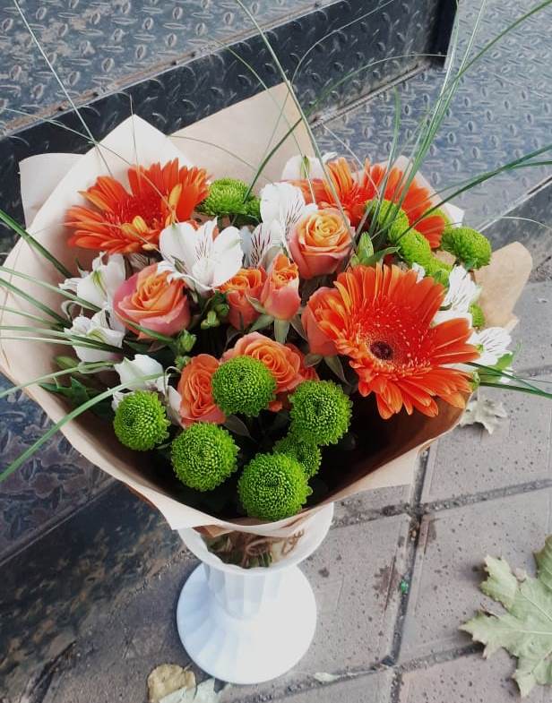 Букет цветов из: Герберы, Хризантемы, Альстромерии и Розы в Березняки