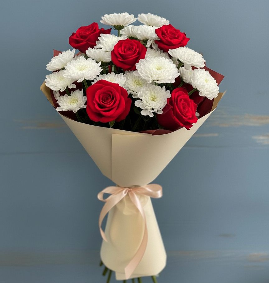 Букет цветов из: Розы и Хризантемы в Березняки