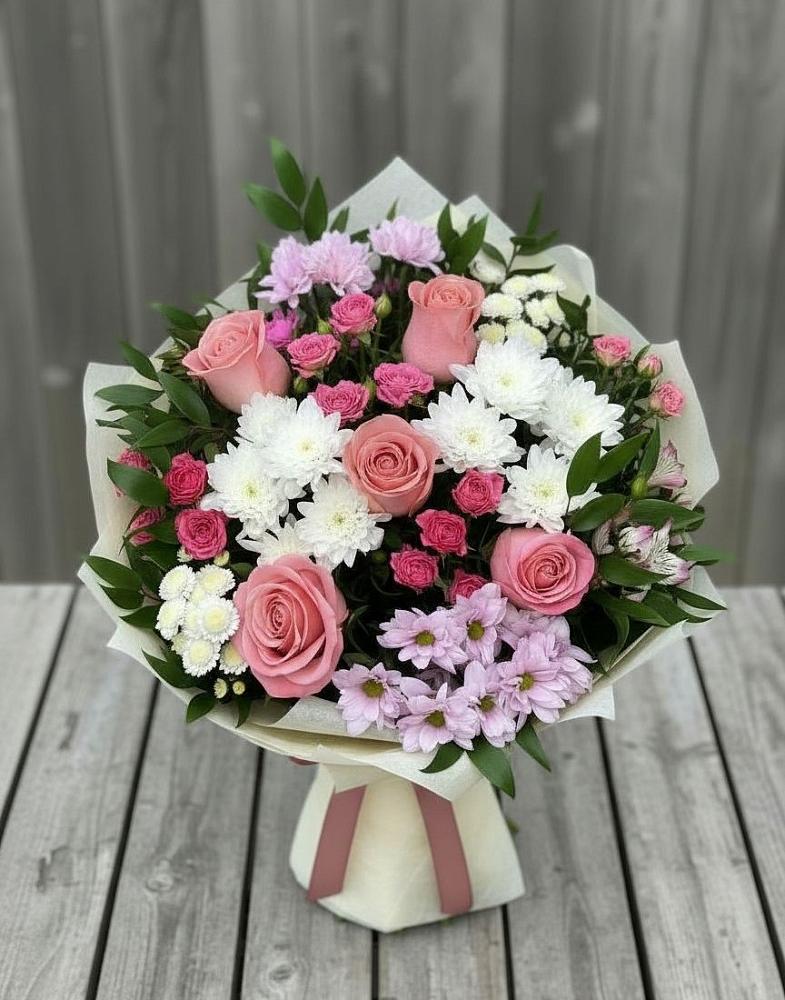 Букет цветов из: Альстромерии, Гвоздики, Розы и Хризантемы в Березняки