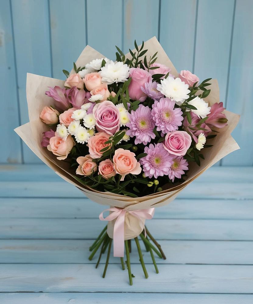 Букет цветов из: Хризантемы, Розы и Альстромерии в Березняки