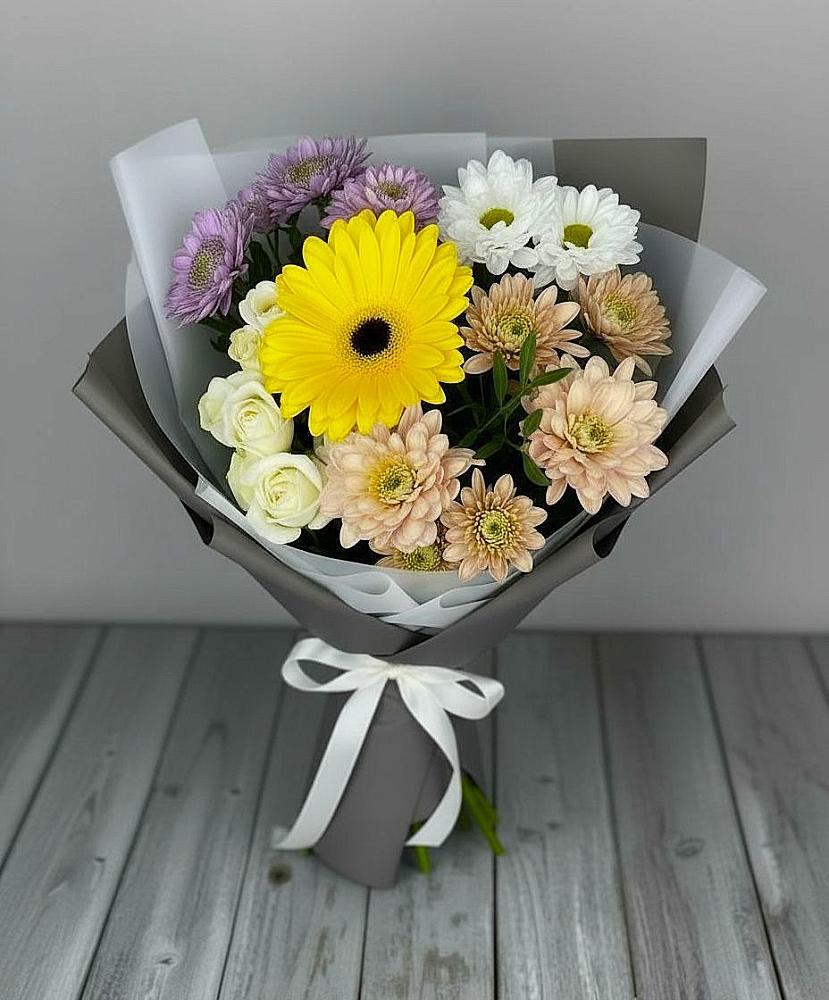 Букет цветов из: Розы, Герберы и Хризантемы в Березняки