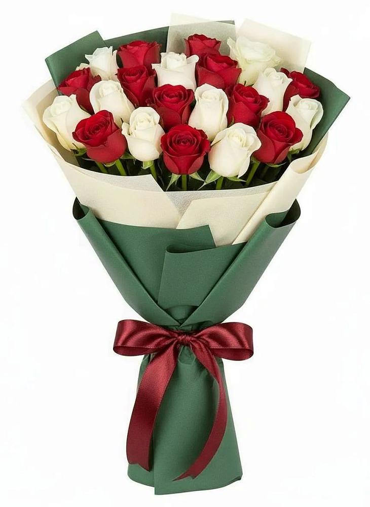 Букет Микс из красных и белых роз в Березняки